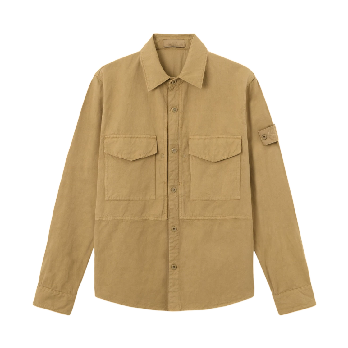 L1S1512000-12S0F36-V0098 Stone Island 1200012 Cotton Linen Canvas_S.I.Ghost Regular-Fit Overshirt with Button Fastening Dark Beige - 26SS
