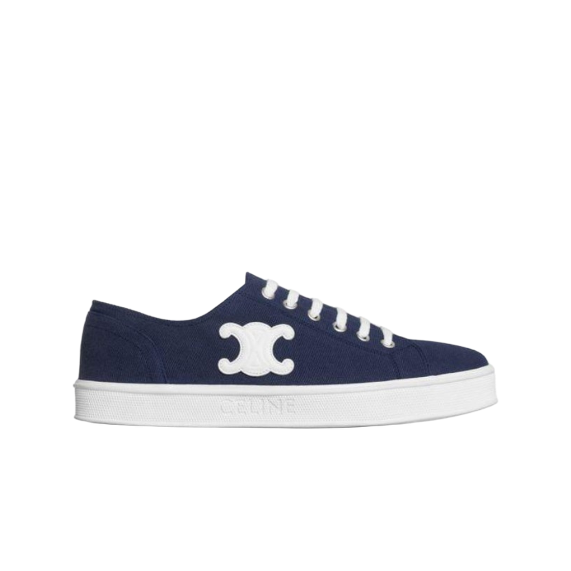 (W) 셀린느 제인 로우 레이스업 스니커즈 트리옹프 패치 캔버스 카프스킨 네이비((W) Celine Jane Low Lace-up Sneakers with Triomphe Patch in Canvas and Calfskin Navy) - 1