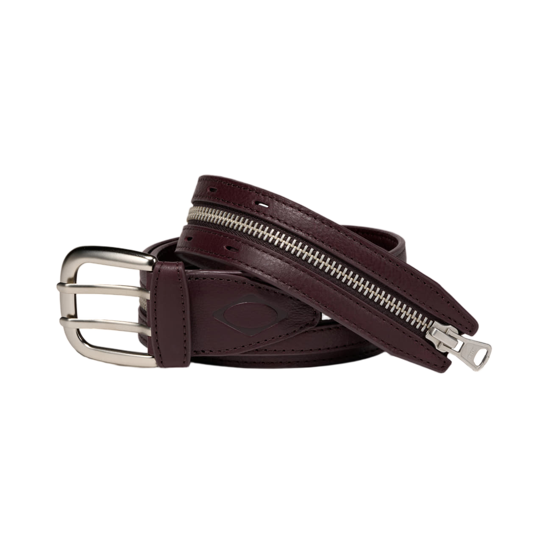 (W) 미스치프 롬버스 집 레더 벨트 버건디((W) Mischief Rhombus Zip Leather Belt Burgundy) - 1