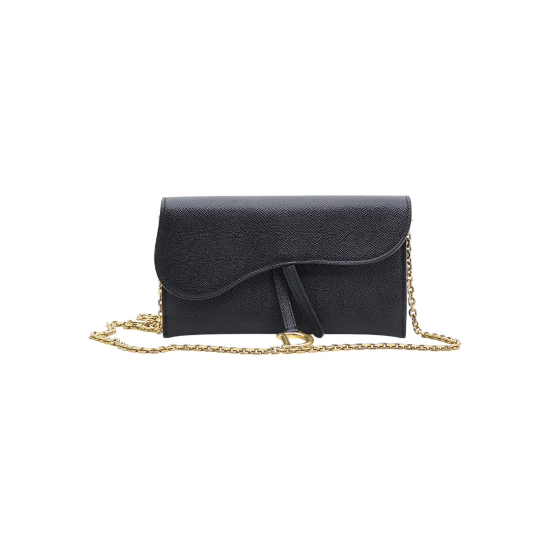 ITUVQ3G4K9O5 Dior Black Leather Saddle Pouch WOC Chain Crossbody
