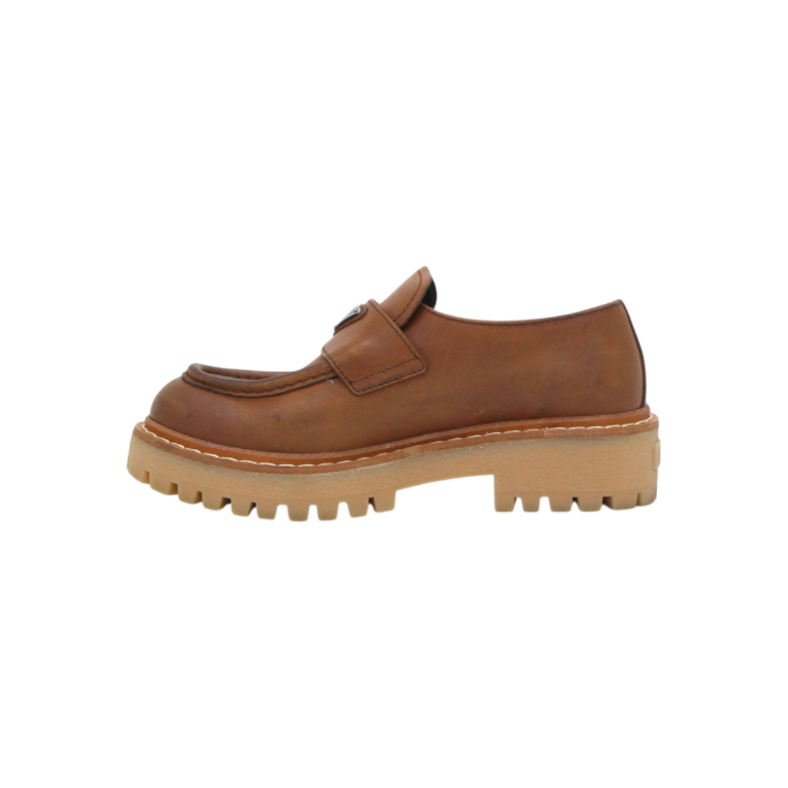 프라다 1D801N 브라운 레더 삼각 로고 여성 로퍼aa63227(Prada Brown Leather Triangle Logo Women Loafers) - 1