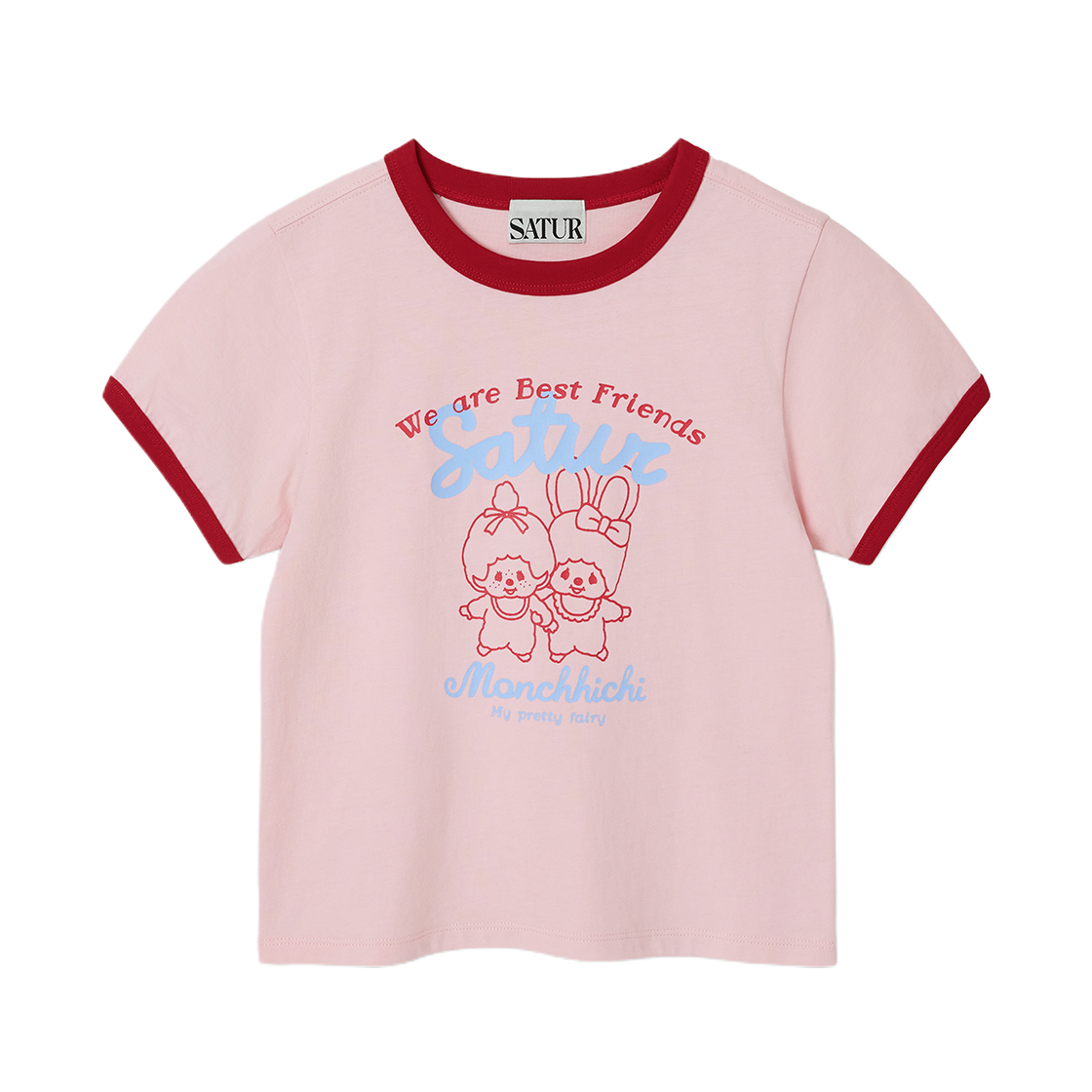 세터 x 몬치치 키즈 링거 반팔 티셔츠 핑크(SATUR x Monchhichi K Ringer T-Shirt Pink)