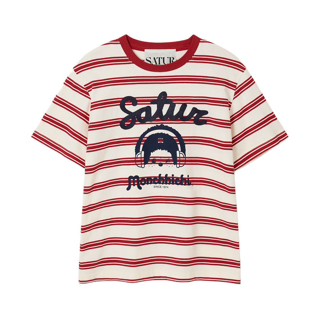 세터 x 몬치치 스트라이프 반팔 티셔츠 레드(SATUR x Monchhichi Stripe T-Shirt Red) - 1
