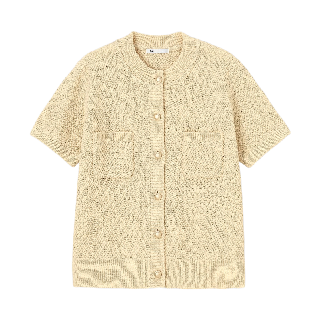 359643-42 (W) GU Metal Button Short Sleeve Cardigan Yellow