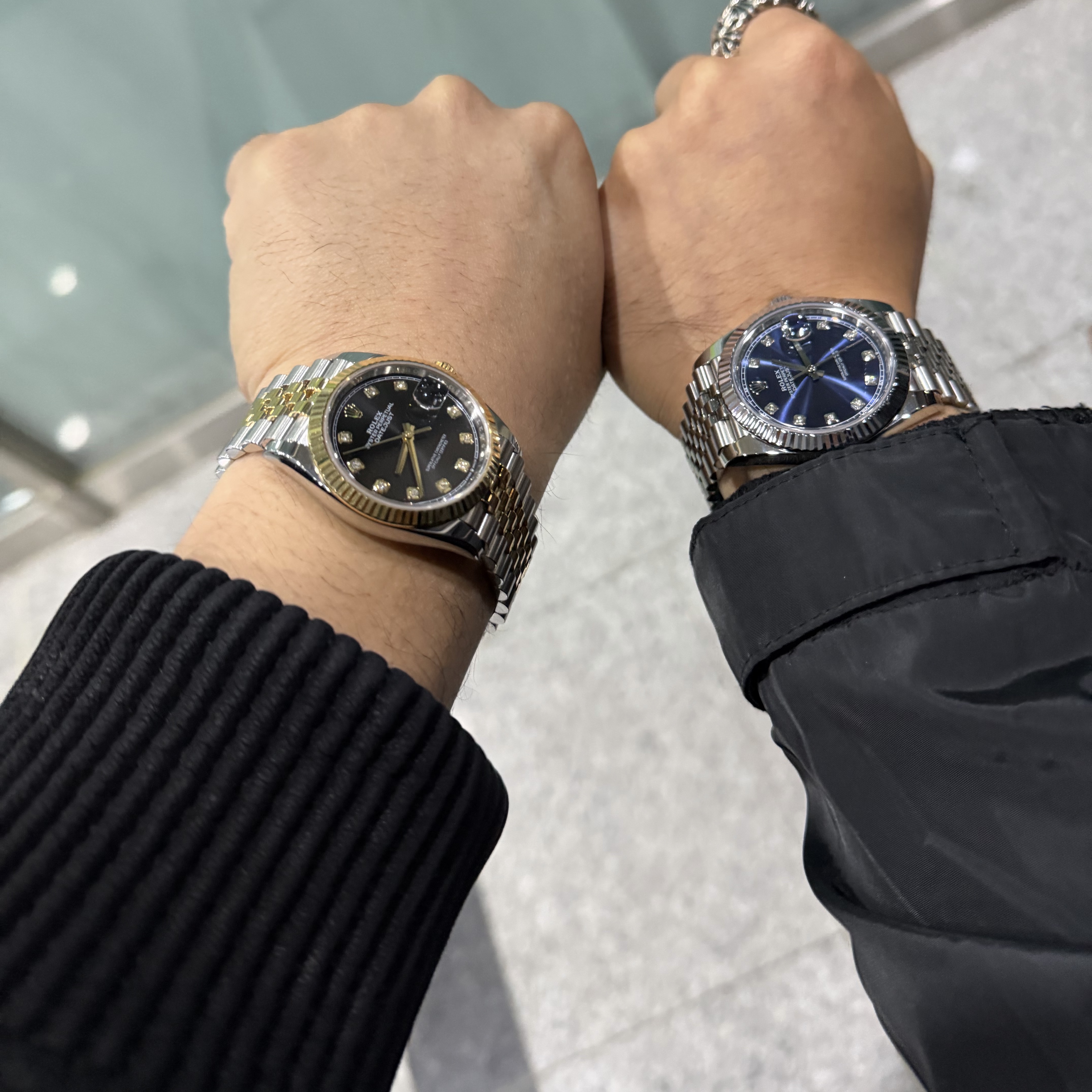 Rolex Datejust 36mm 126234 Bright Black Diamond-Set Jubilee, Rolex Datejust 41mm 126334 Bright Blue Diamond-Set Jubilee 착용 스타일