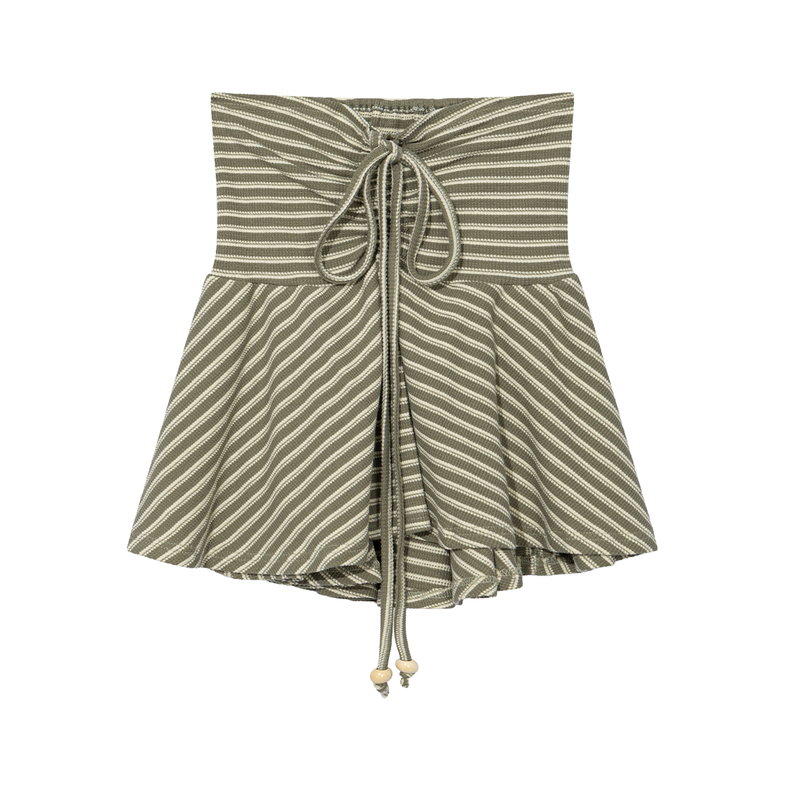 어글리쉐도우 스트라이프 셔링 플레어 탑 카키(UGLYSHADOW Stripe Shirring Flare Top Khaki)