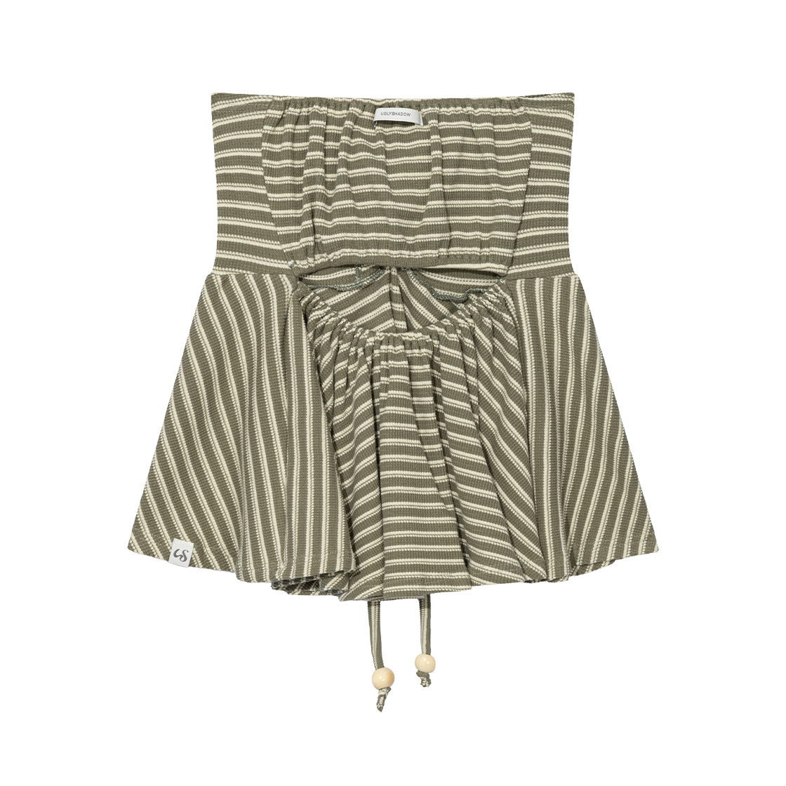어글리쉐도우 스트라이프 셔링 플레어 탑 카키(UGLYSHADOW Stripe Shirring Flare Top Khaki) - 2