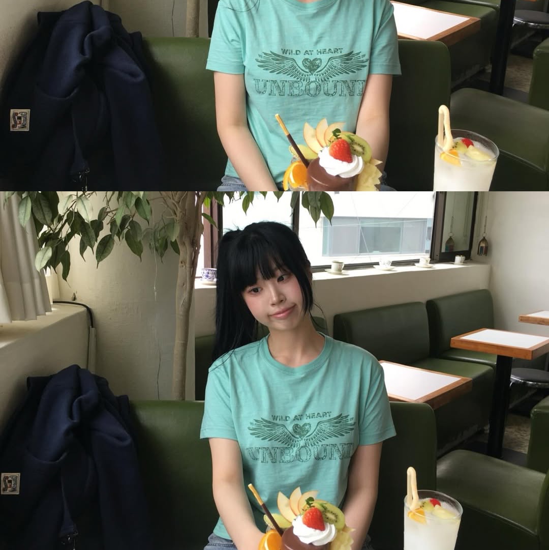 MAINBOOTH Heartwing T-shirt Mint 착용 스타일 - 6