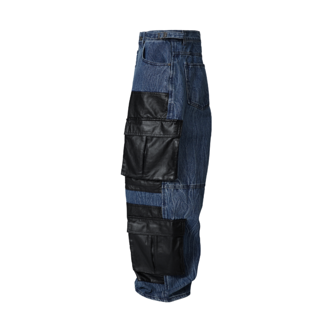 코너블레스 페이크 레더 믹스드 카고 데님 팬츠 미드블루(Cornerbless Fake Leather Mixed Cargo Denim Pants Mid Blue) - 2