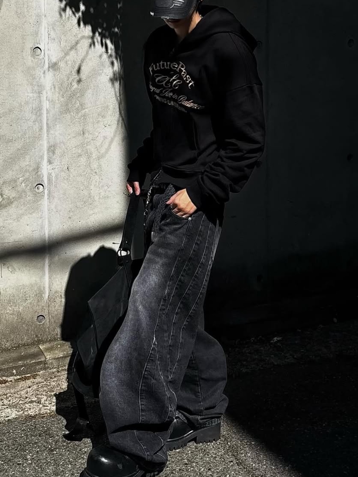 CSC Classic Hoodie Zip-Up, Civision by CSC Japanese Paneled Denim Pants 착용 스타일 - 2