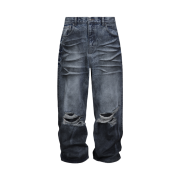 CORNERBLESS Wide Destroyed Dirty Denim Pants Dark Blue