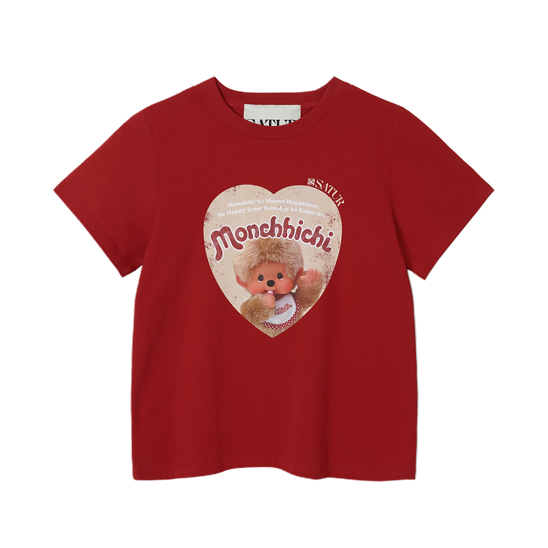 세터 x 몬치치 우먼 세터데이 무드 반팔 티셔츠 레드(SATUR x Monchhichi W Saturday Mood T-Shirt Red)