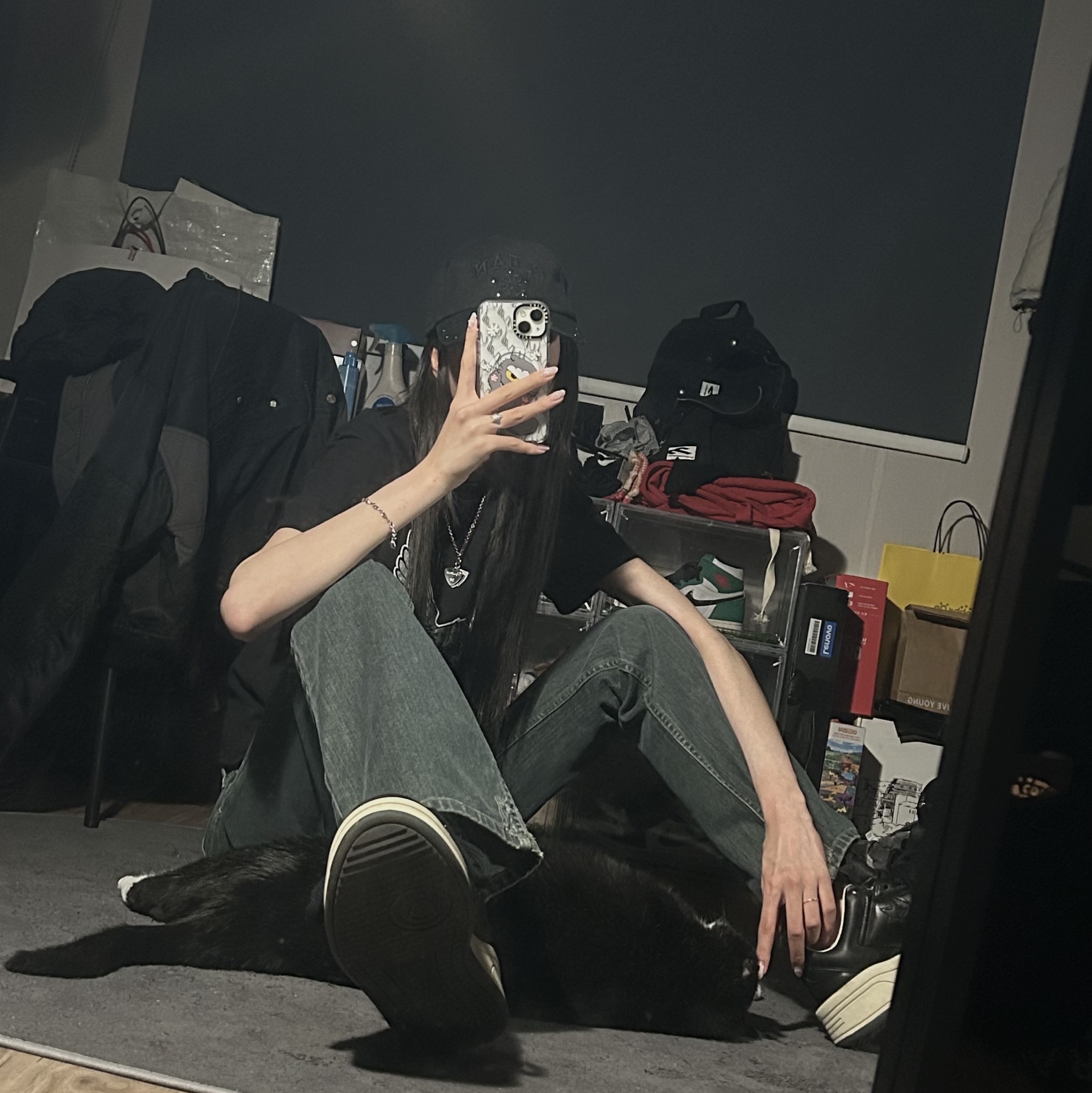 Converse x Drkshdw Turbowpn Ox Black, (W) Hysteric Glamour On Skull Pick Necklace Silver 착용 스타일 - 2