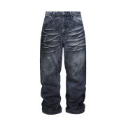 Cornerbless Regular Sagging Dirty Denim Pants Dark Blue