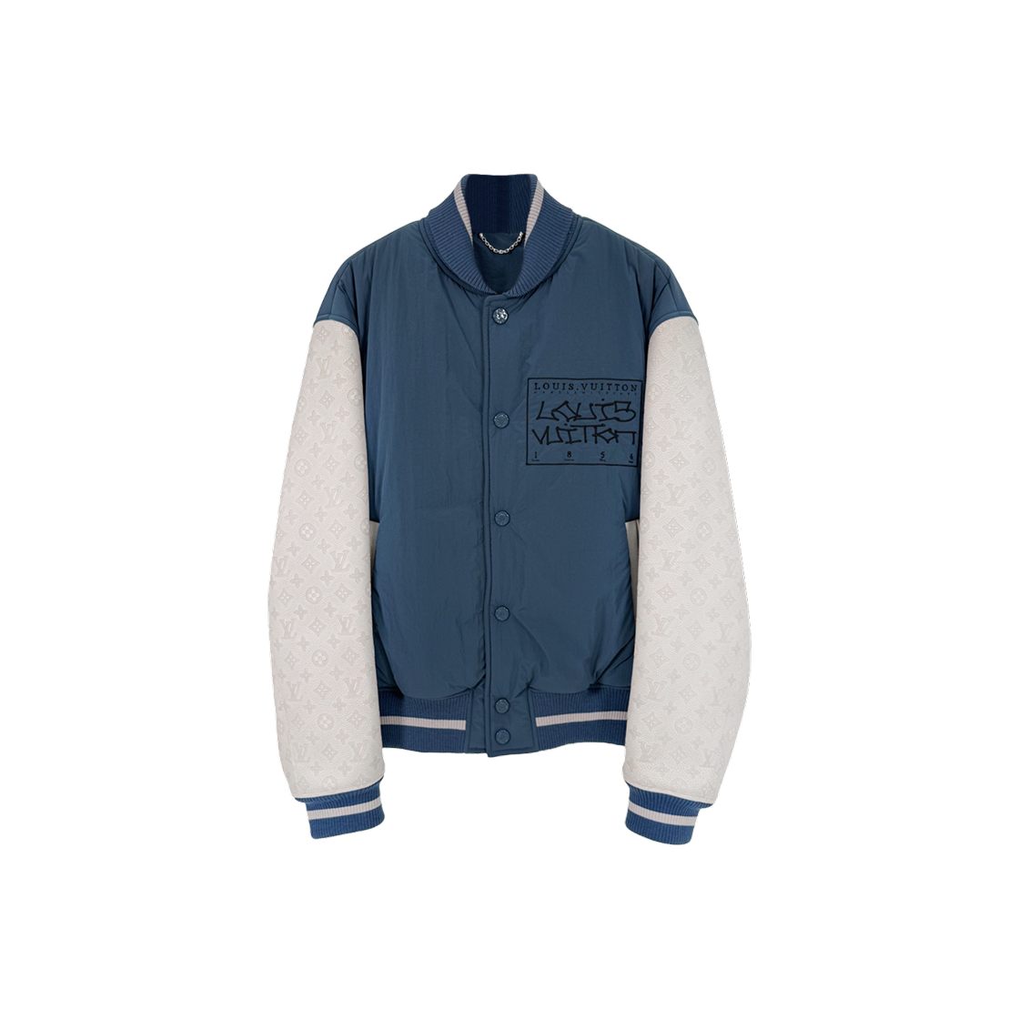 ITA5C7IRTLDA Louis Vuitton Men Mixed Leather Teddy Varsity Jacket Blue