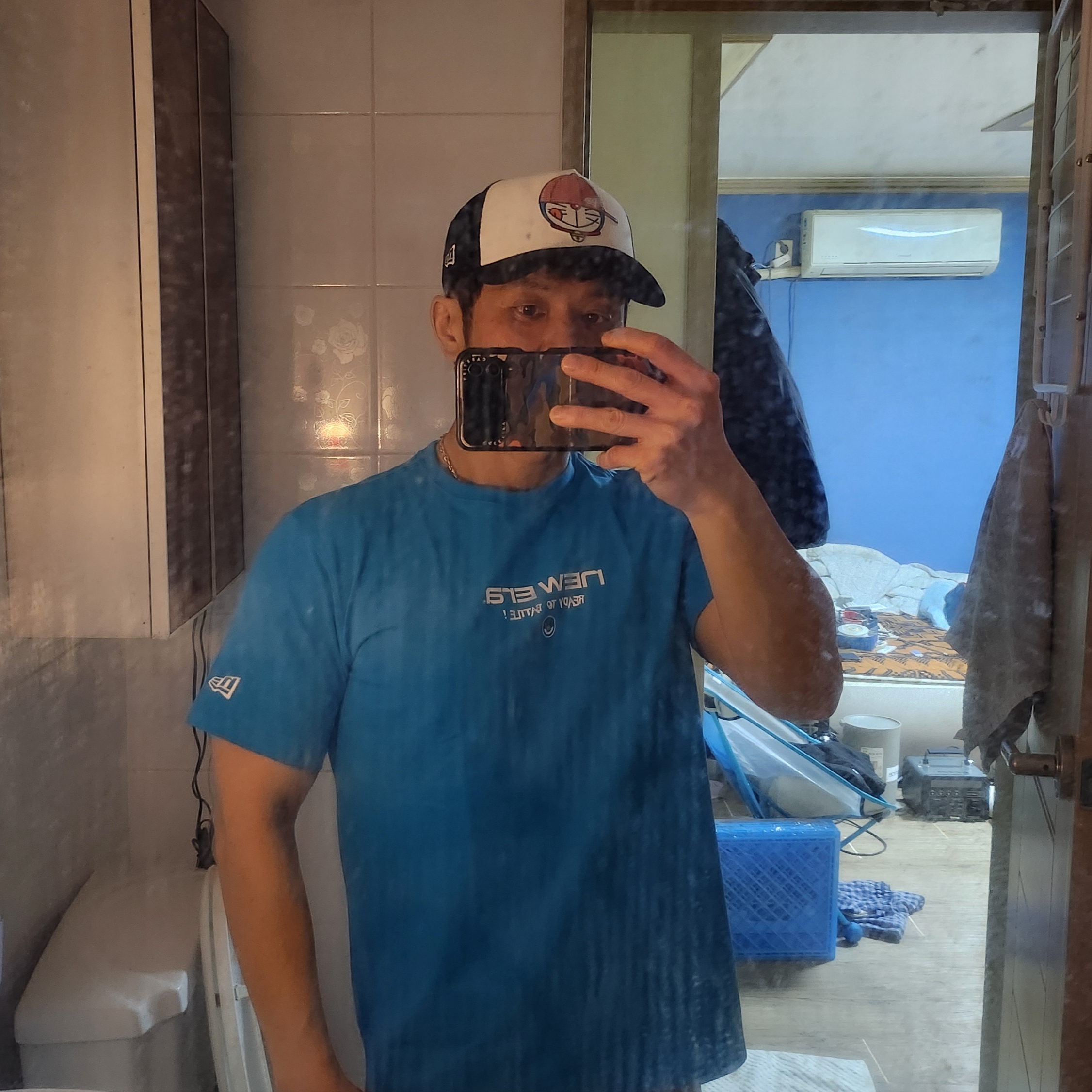 (Kids) New Era x Pokemon Logo T-Shirt Hawaiian Blue 착용 스타일