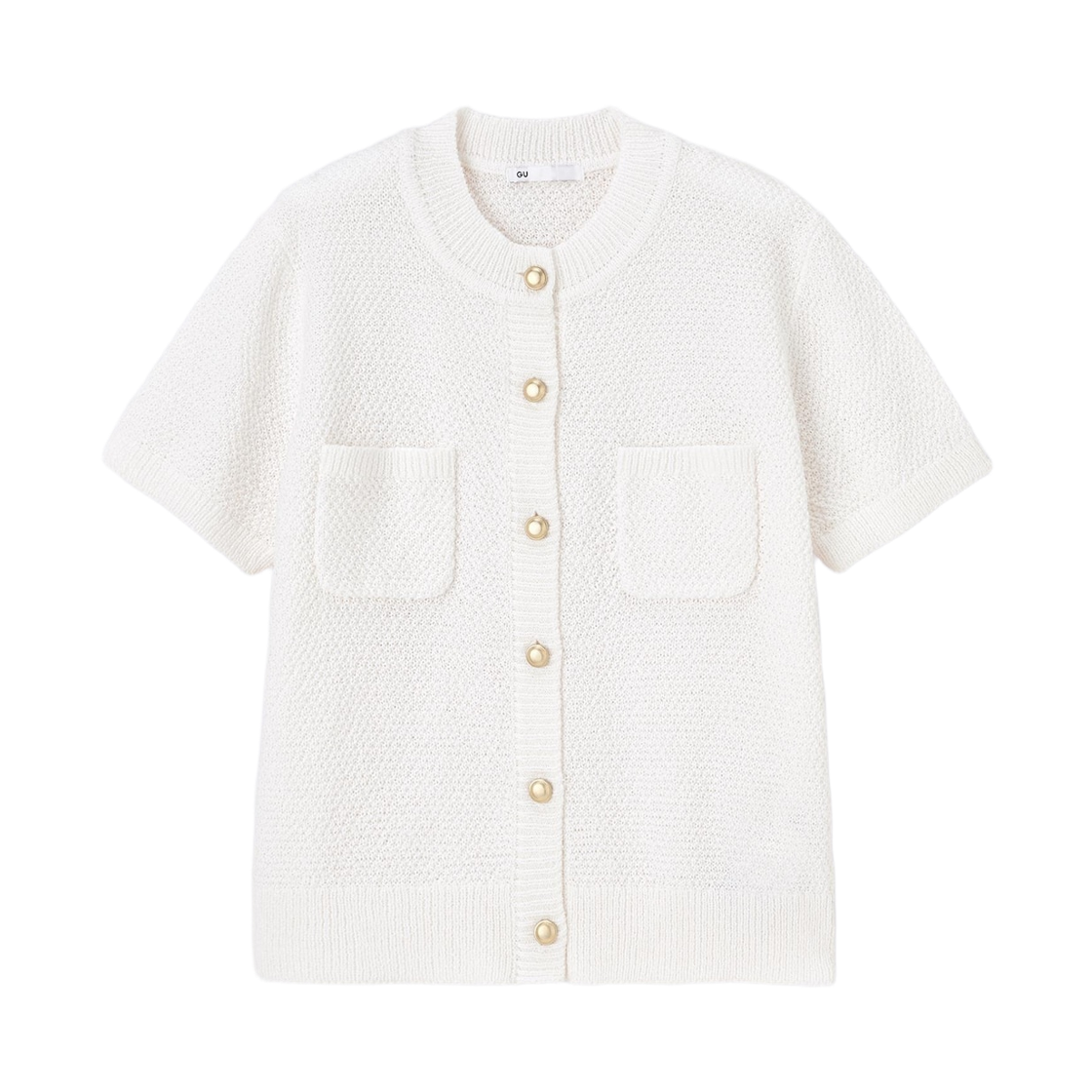 359643-01 (W) GU Metal Button Short Sleeve Cardigan Off White