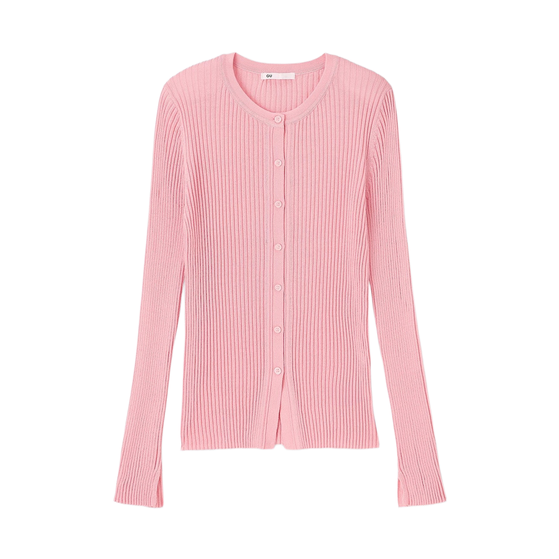 359646-12 (W) GU Sheer Ribbed Cardigan Pink