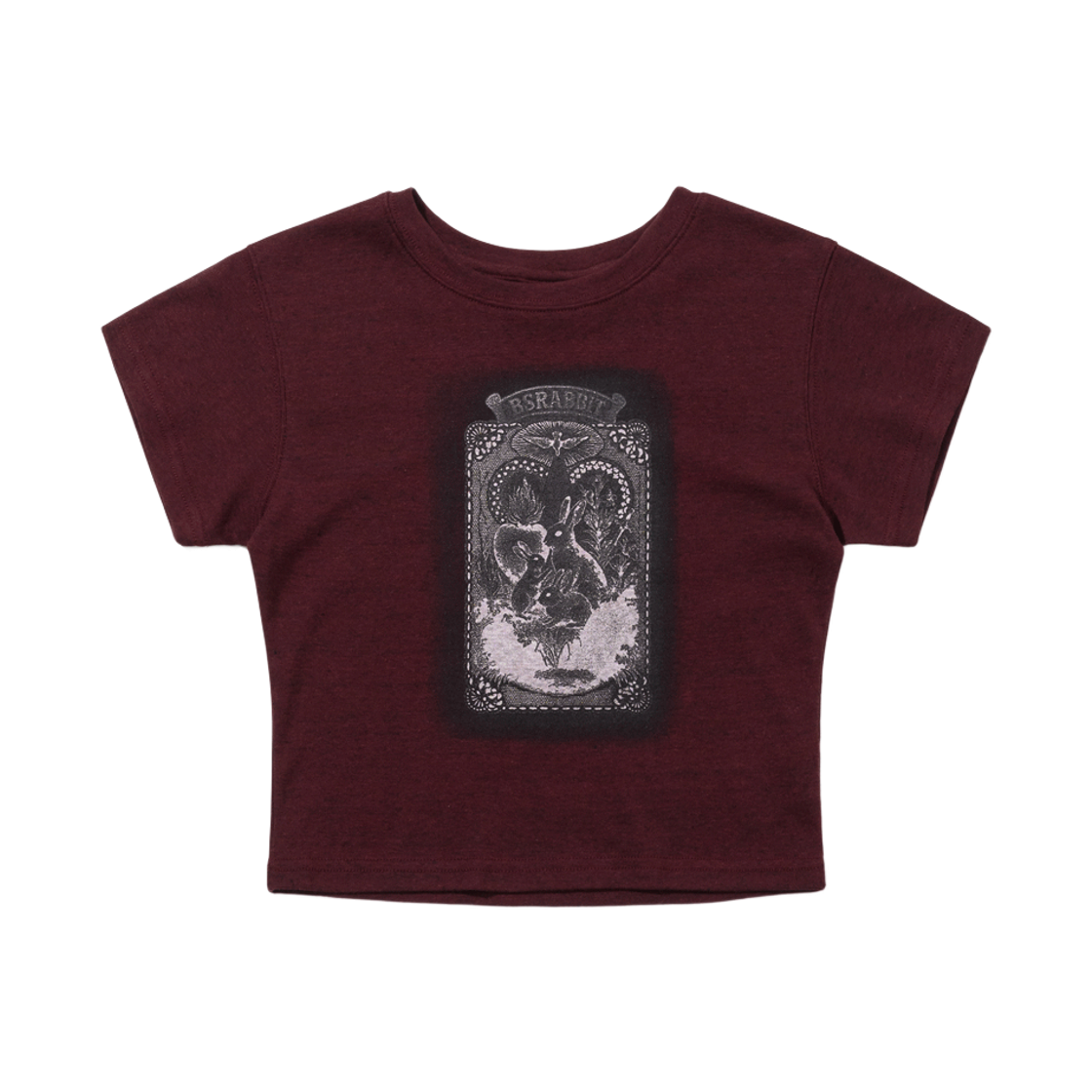 비에스래빗 르네상스 래빗 프린트 우먼스 숏 크롭 반팔티셔츠 버건디(Bsrabbit Renaissance Rabbit Print Women's Short Crop SST Burgundy)