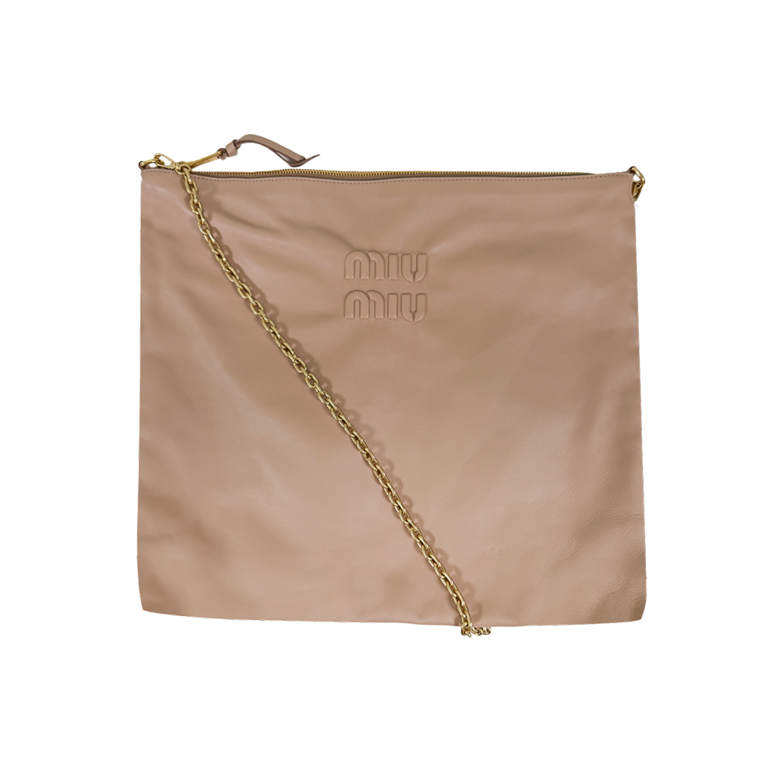 ITQ2MC79D8WV Miu Miu Women Logo Chain Soft Leather Shoulder Bag Cameo Beige 5BC114