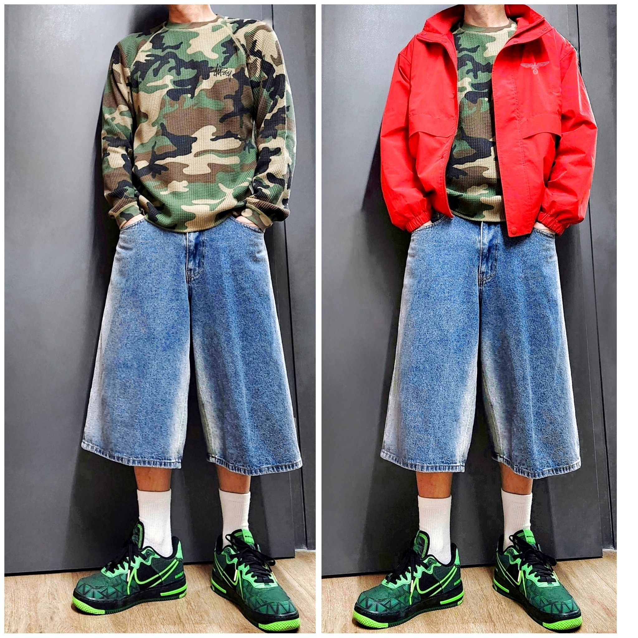 Nike Air Force 1 React Naija, Stussy Basic Thermal Woodland Camo 착용 스타일 - 2