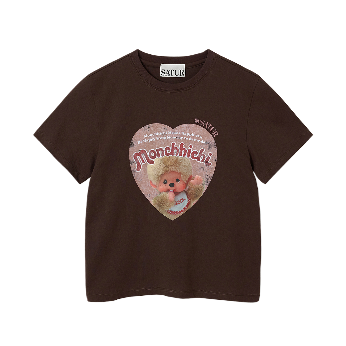 세터 x 몬치치 키즈 세터데이 무드 반팔 티셔츠 브라운(SATUR x Monchhichi K Saturday Mood T-Shirt Brown)