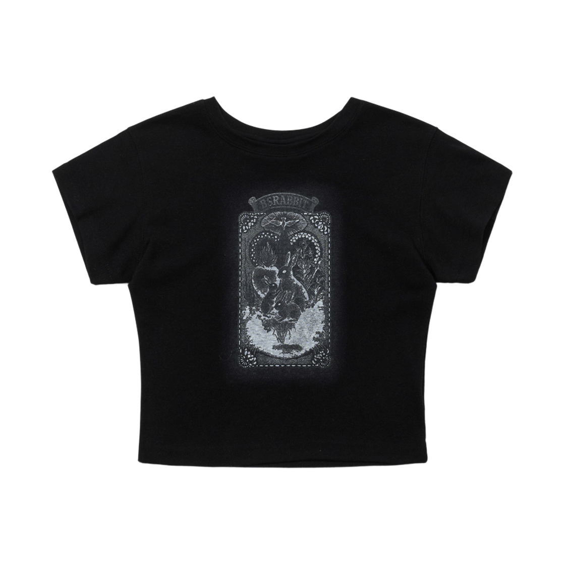 비에스래빗 르네상스 래빗 프린트 우먼스 숏 크롭 반팔티셔츠 블랙(Bsrabbit Renaissance Rabbit Print Women's Short Crop SST Black)