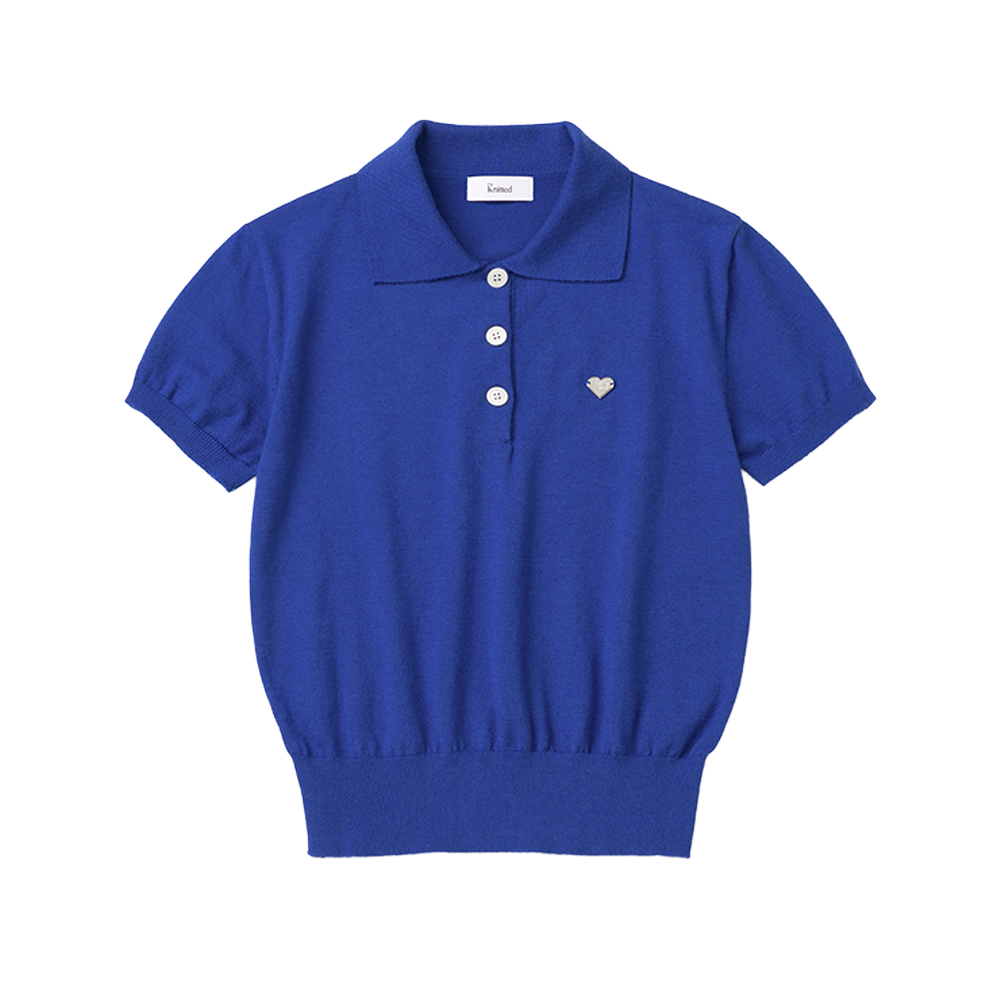 니티드 여성 베이직 에센셜 워셔블 카라 니트 코발트 블루(Knitted W Basic Essential Washable Collar Knit Cobalt Blue)