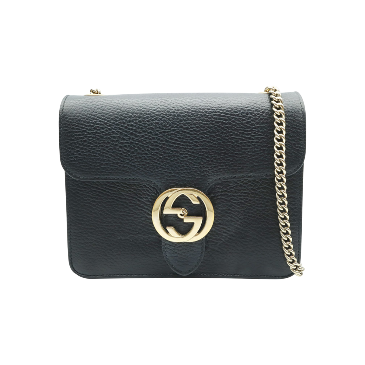 ITWO8A8TCQOP Gucci 510304 Black Leather Interlocking GG Gold Chain Mini Shoulder Bag