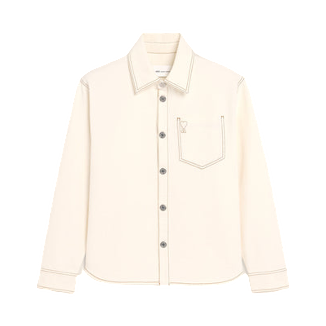 아미 화이트 코튼 아미 드 하트 오버셔츠 화이트 크림(AMI White Cotton Ami De Coeur Overshirt White Cream) - 1