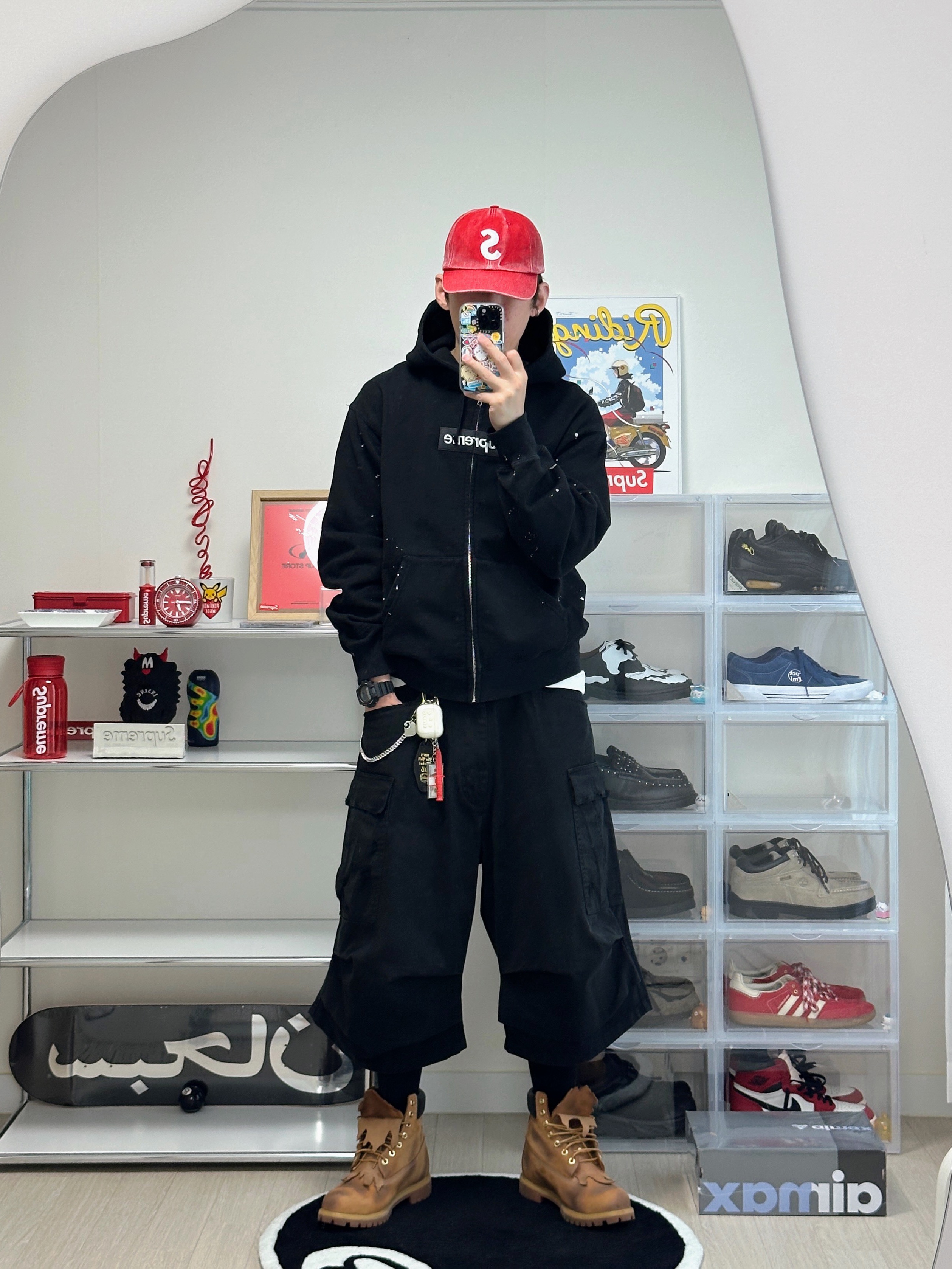 Supreme x MM6 Maison Margiela Box Logo Zip Up Hooded Sweatshirt Black - 26SS 착용 스타일