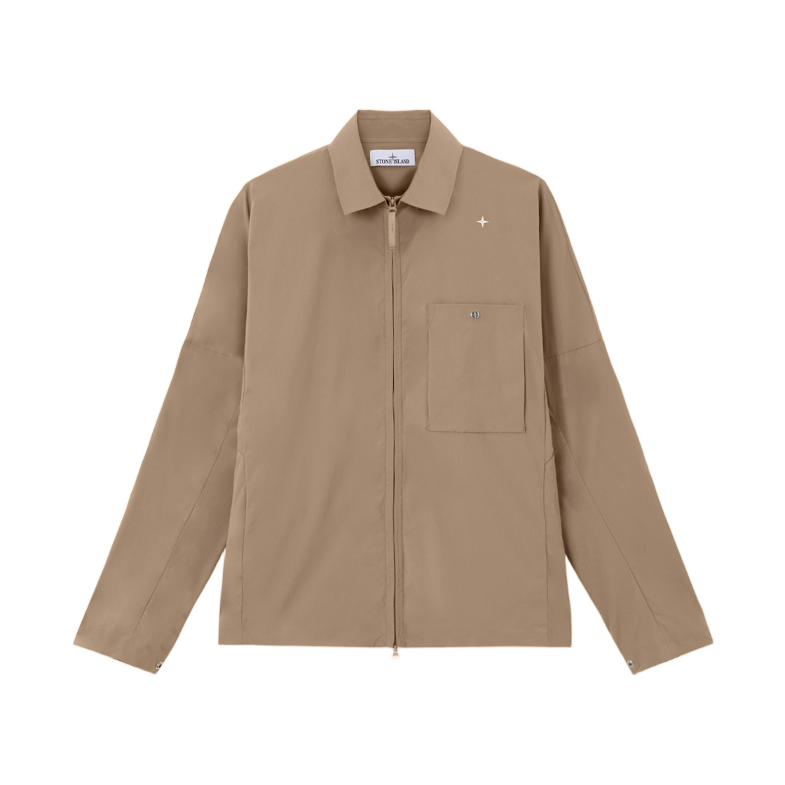 L1S1512000-16S0G13-V009D Stone Island 1200016 Recycled Stretch Nylon Tela_S.I. Stellina Comfort-Fit Zip-Up Overshirt with Pocket Ash Brown - 26SS