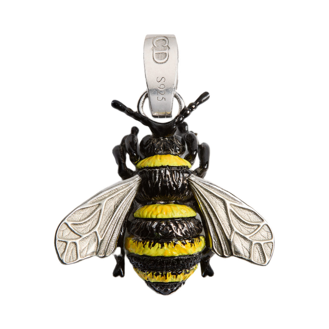 X0300HOMST-D975 Dior Charm Bee Pendant Lacquer Silver Yellow Black