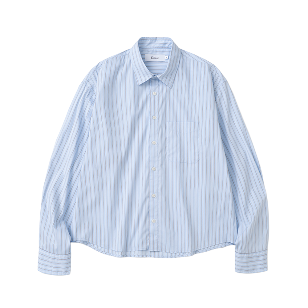 니티드 스트라이프 크롭 셔츠 스카이 블루(Knitted Stripe Crop Shirts Sky Blue)