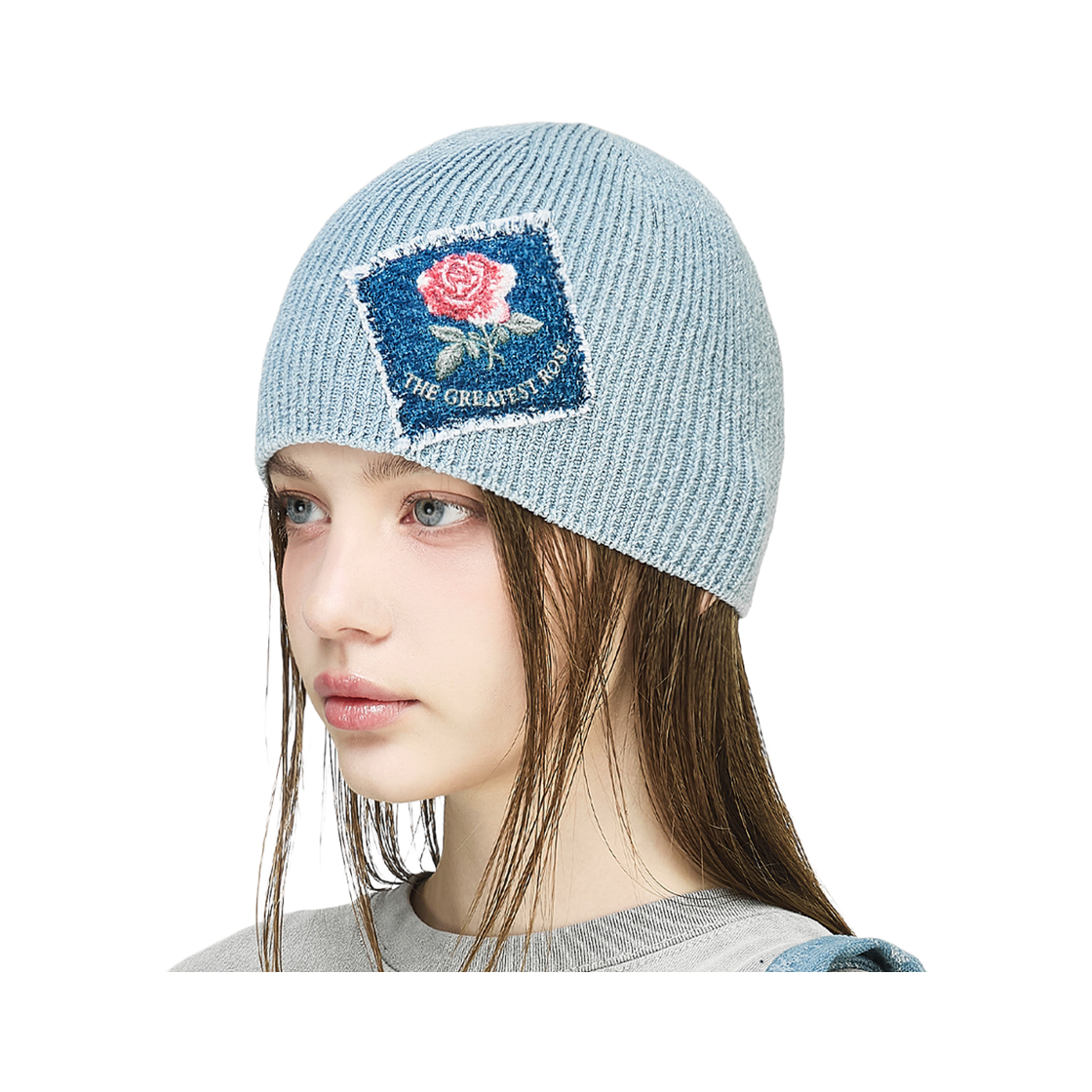 더그레이티스트 데님 로즈 패치 비니 라이트블루(The Greatest Denim Rose Patch Beanie Light Blue) - 2