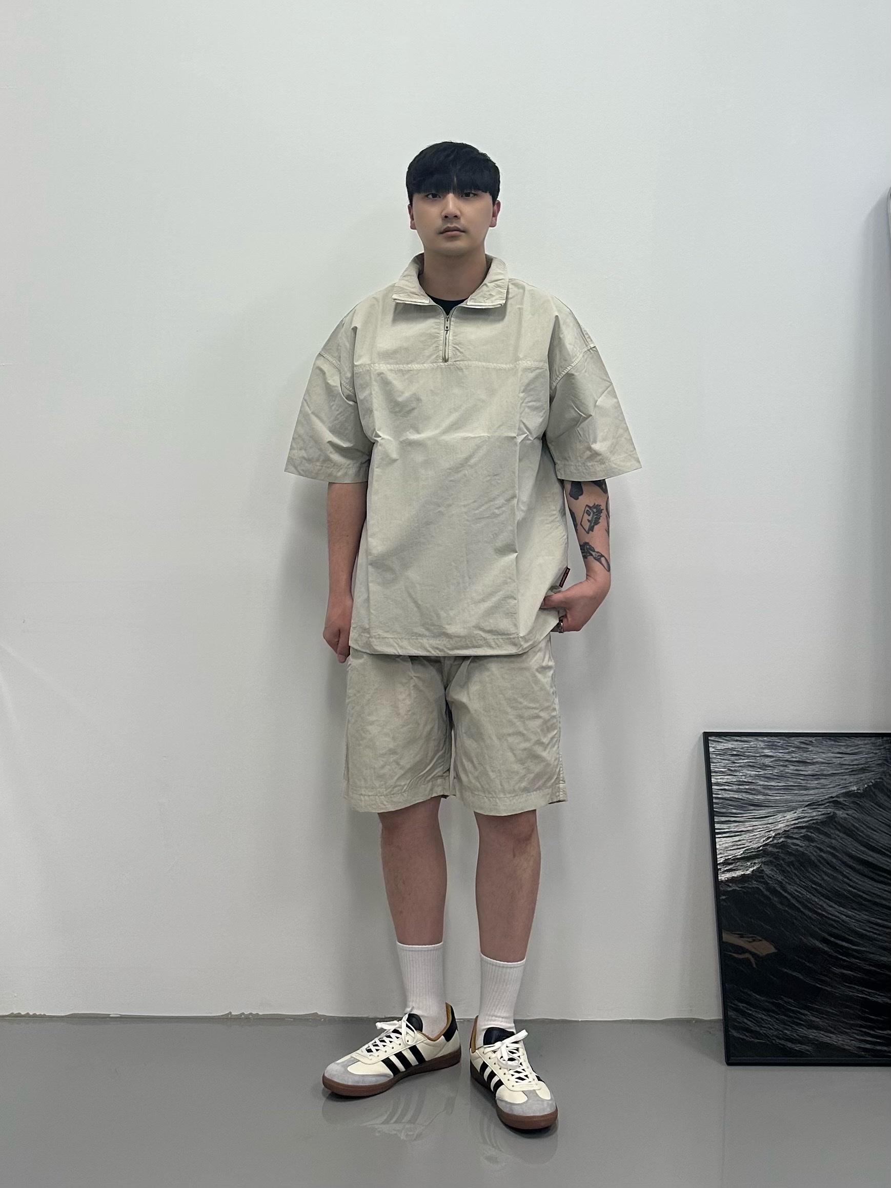 Adidas x JJJJound Samba OG Off White Core Black 착용 스타일