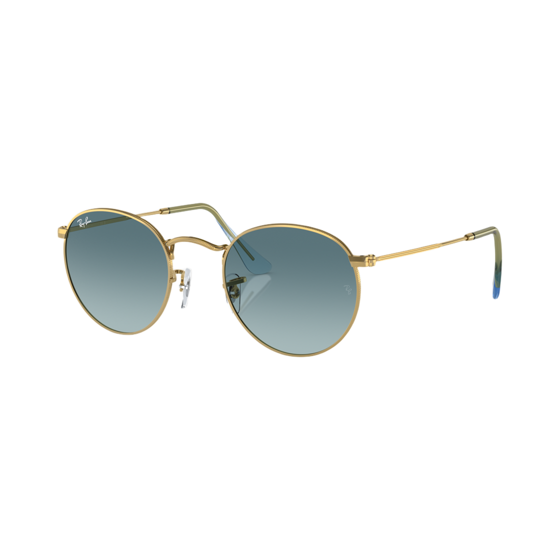 RB3447-001/3M Ray-Ban Round Metal Polished Gold Frame Blue Lense