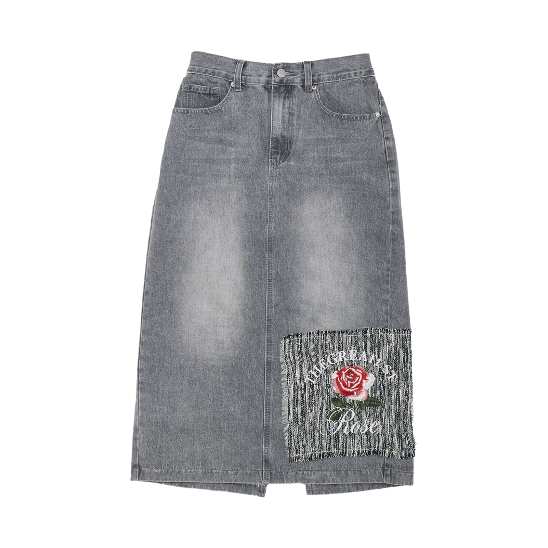 더그레이티스트 지티 로즈 데님 스커트 그레이(The Greatest GT Rose Denim Skirt Gray)