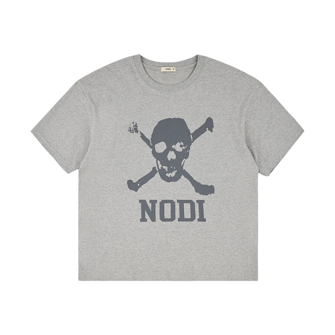 ND_CTO_022_GR NODI Trouble Skull Dept Crop Tee Melange Gray