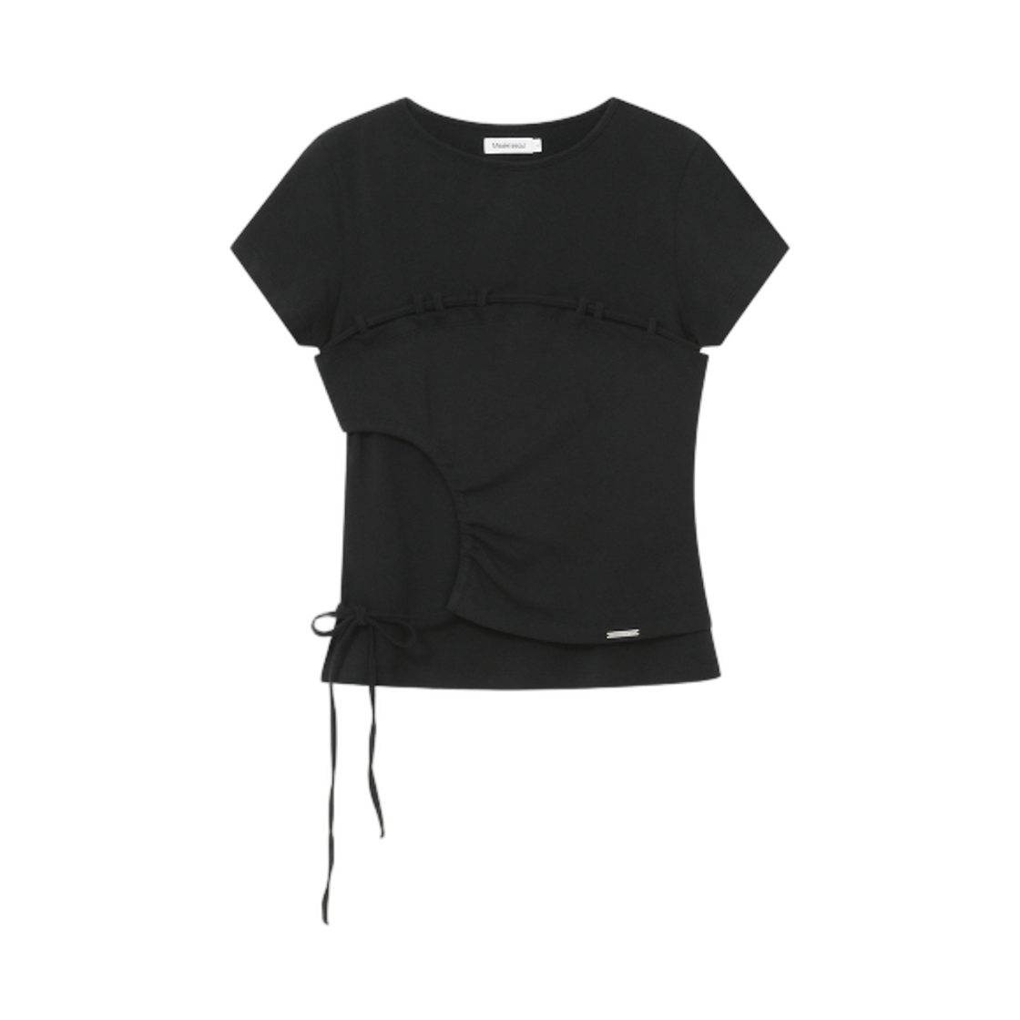 (W) 미세키서울 스트링 셔링 숏슬리브 블랙((W) Miseki Seoul String Shirring Short Sleeve Black) - 1
