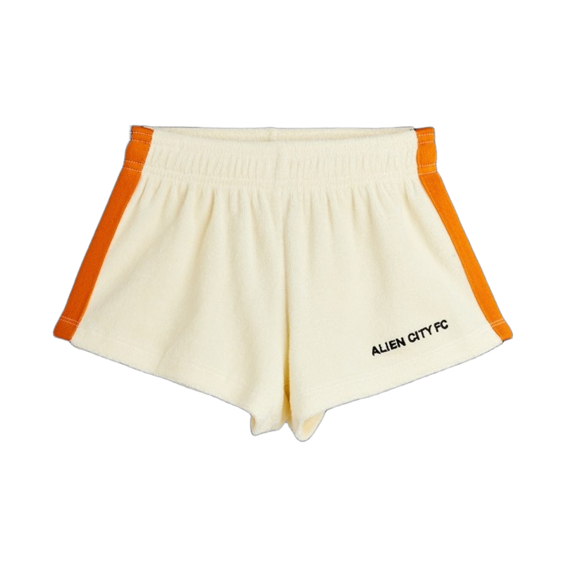 (키즈) 미니 로디니 에일리언 시티 FC 테리 코튼 쇼츠 오프 화이트((Kids) Mini Rodini Alien City FC Terry Cotton Shorts Off White)
