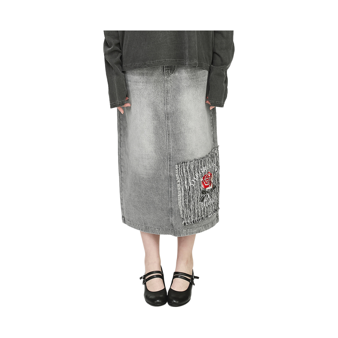 더그레이티스트 지티 로즈 데님 스커트 그레이(The Greatest GT Rose Denim Skirt Gray) - 2