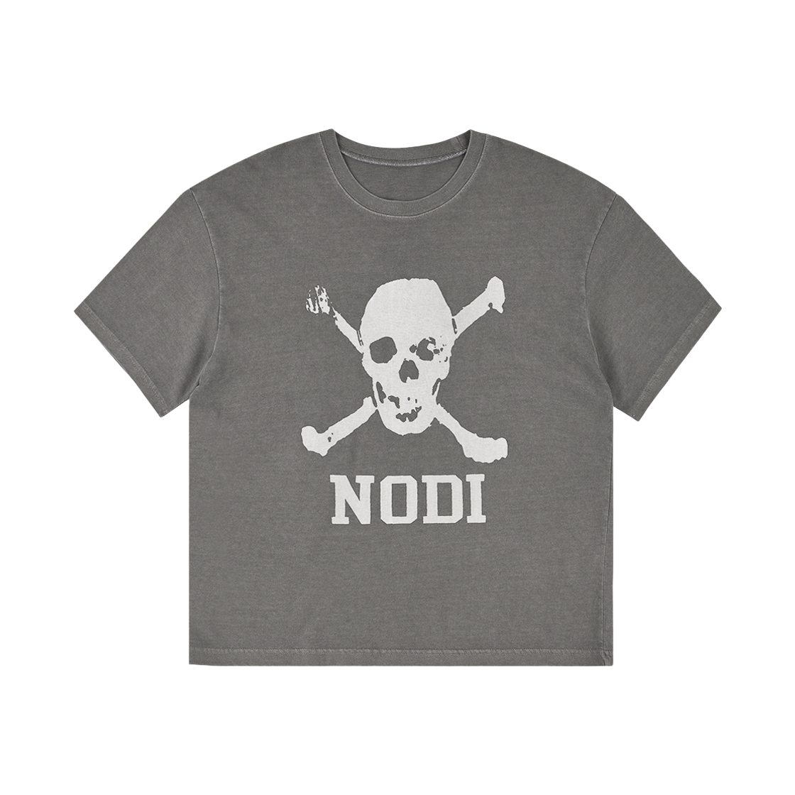 ND_CTO_022_LG(P) NODI Trouble Skull Dept Pigment Crop Tee Light Gray