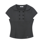 (W) Miseki Seoul Double Button Shirts Top Charcoal