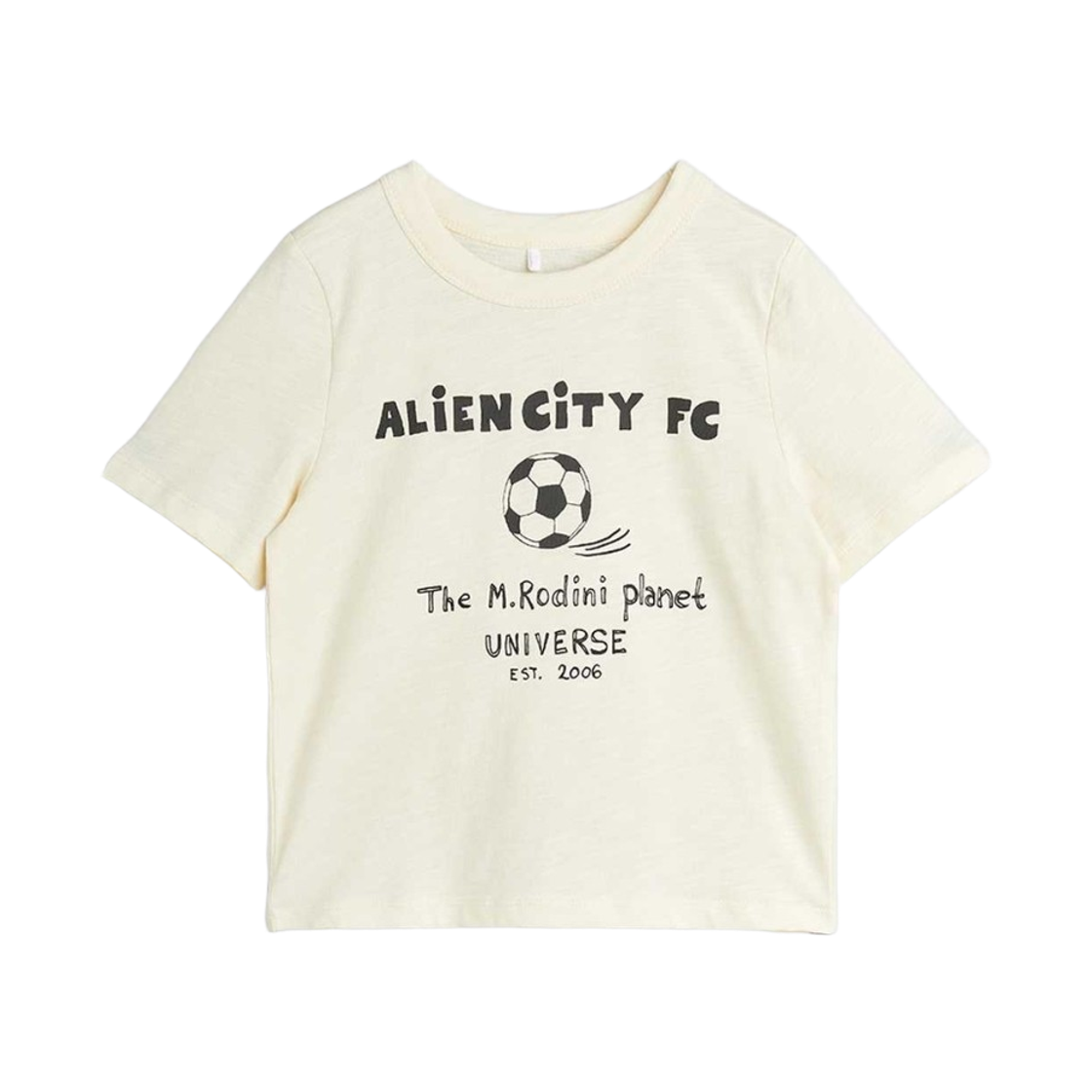 (키즈) 미니 로디니 에일리언 시티 FC 티셔츠 오프 화이트((Kids) Mini Rodini Alien City FC T-Shirt Off White)