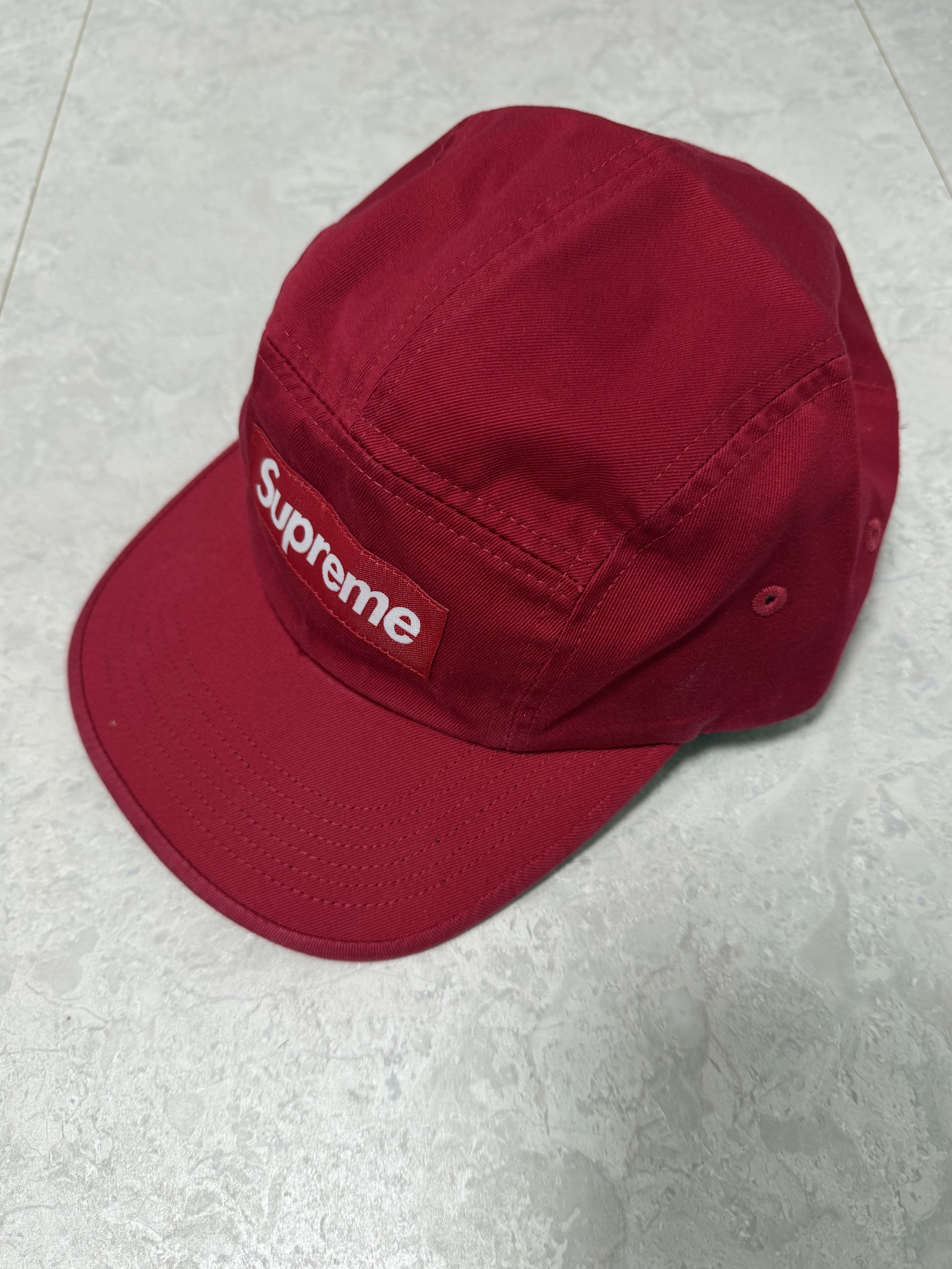 Supreme Washed Chino Twill Camp Cap Red - 24SS 착용 스타일