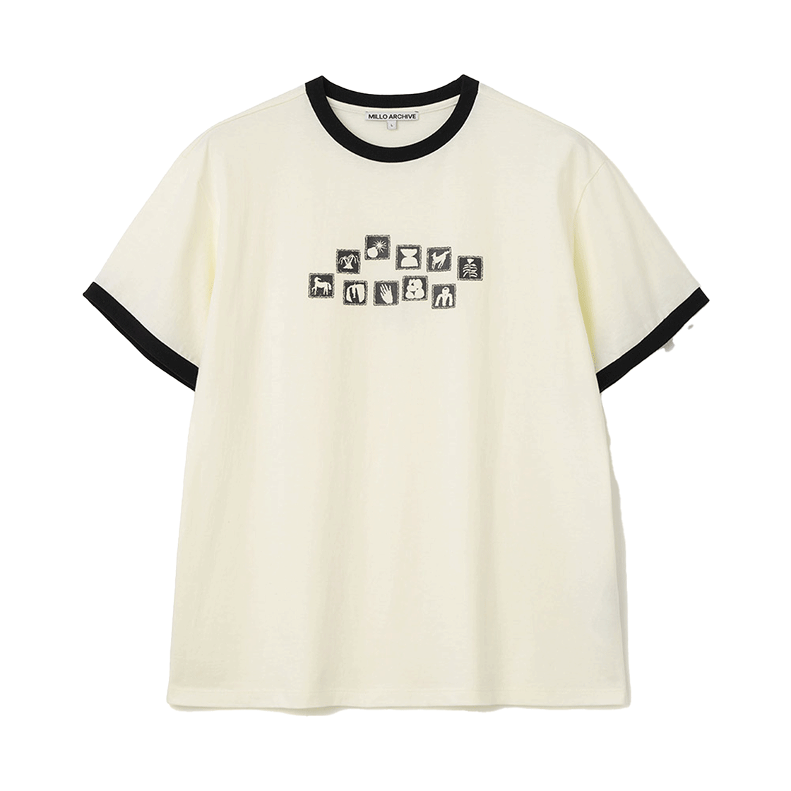밀로 아카이브 아케익 모티프 링거 티셔츠 크림(Millo Archive Archaic Motif Ringer T-Shirt Cream)