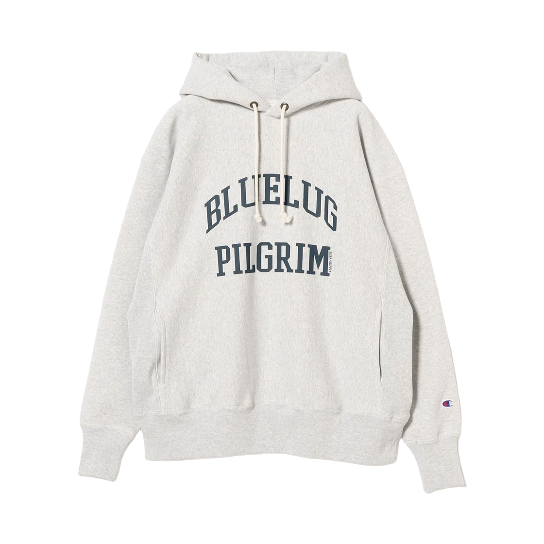 - Pilgrim Surf+Supply x Champion for Blue Lug Print Hoodie Gray