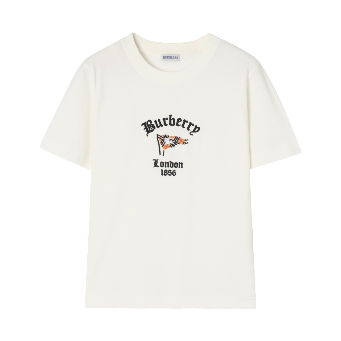 8128206 (W) Burberry Check Flag Cotton T-Shirt Chalk