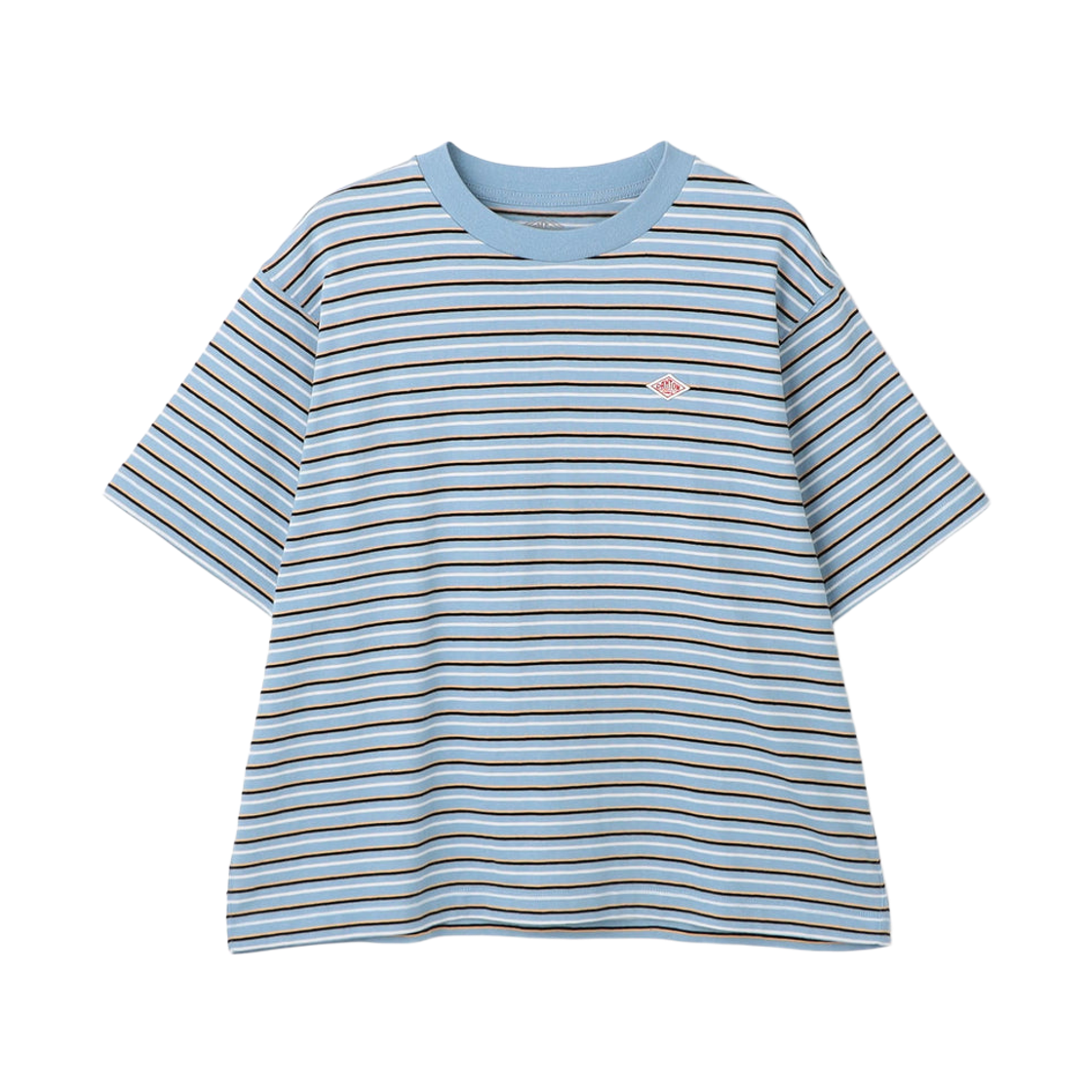 (W) 단톤 코튼 저지 스트라이프 숏 티셔츠 블루 오렌지((W) Danton Cotton Jersey Stripe Short T-Shirt Blue Orange)